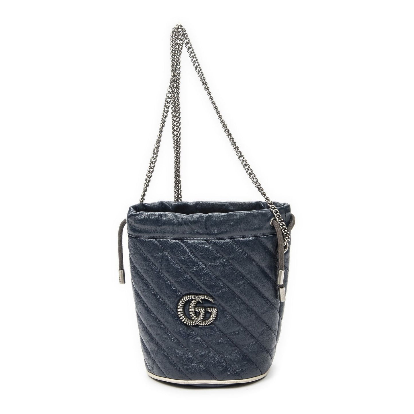 Gucci GG Marmont Torchon Bucket Bag Navy Matelasse Calfskin