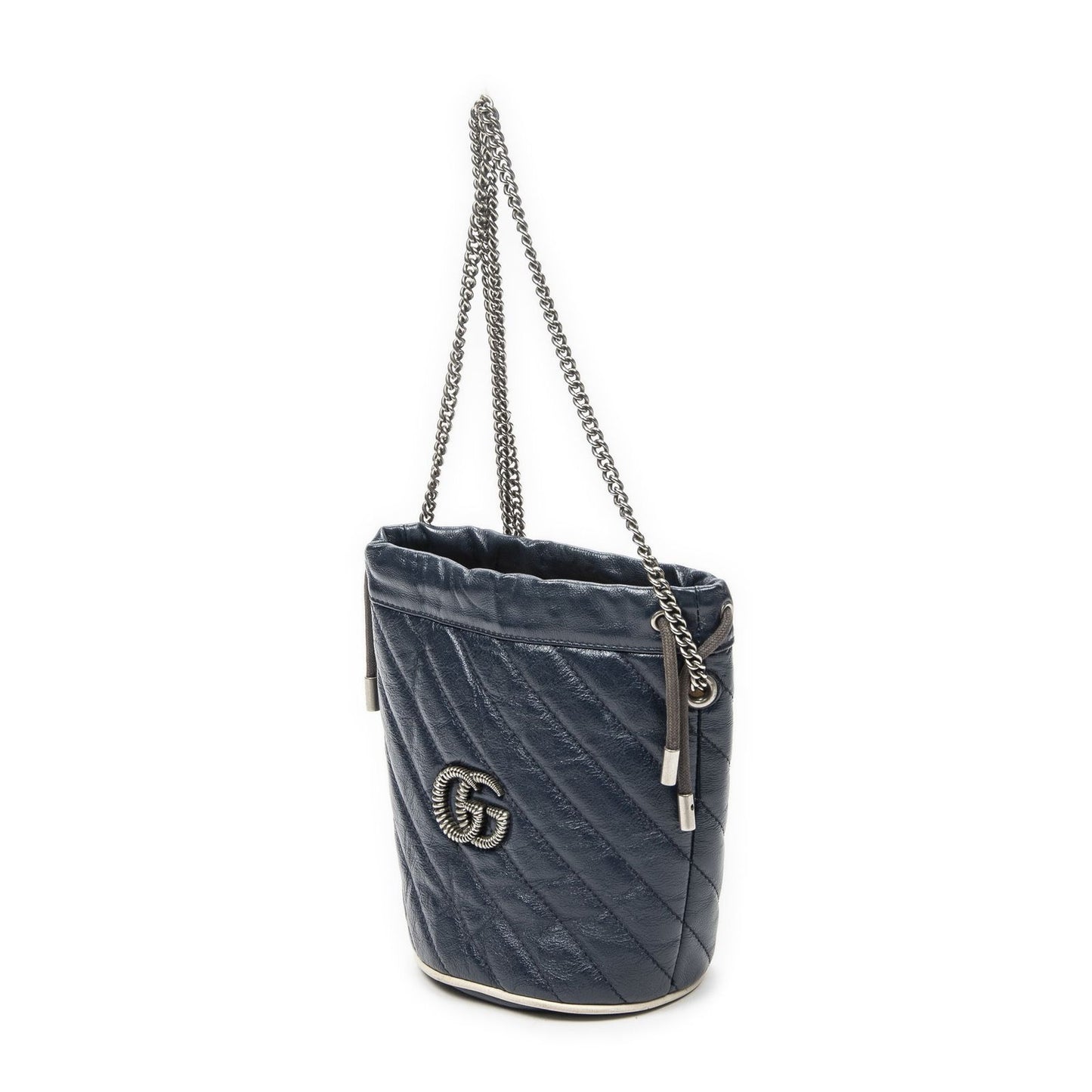 Gucci GG Marmont Torchon Bucket Bag Navy Matelasse Calfskin — view 2