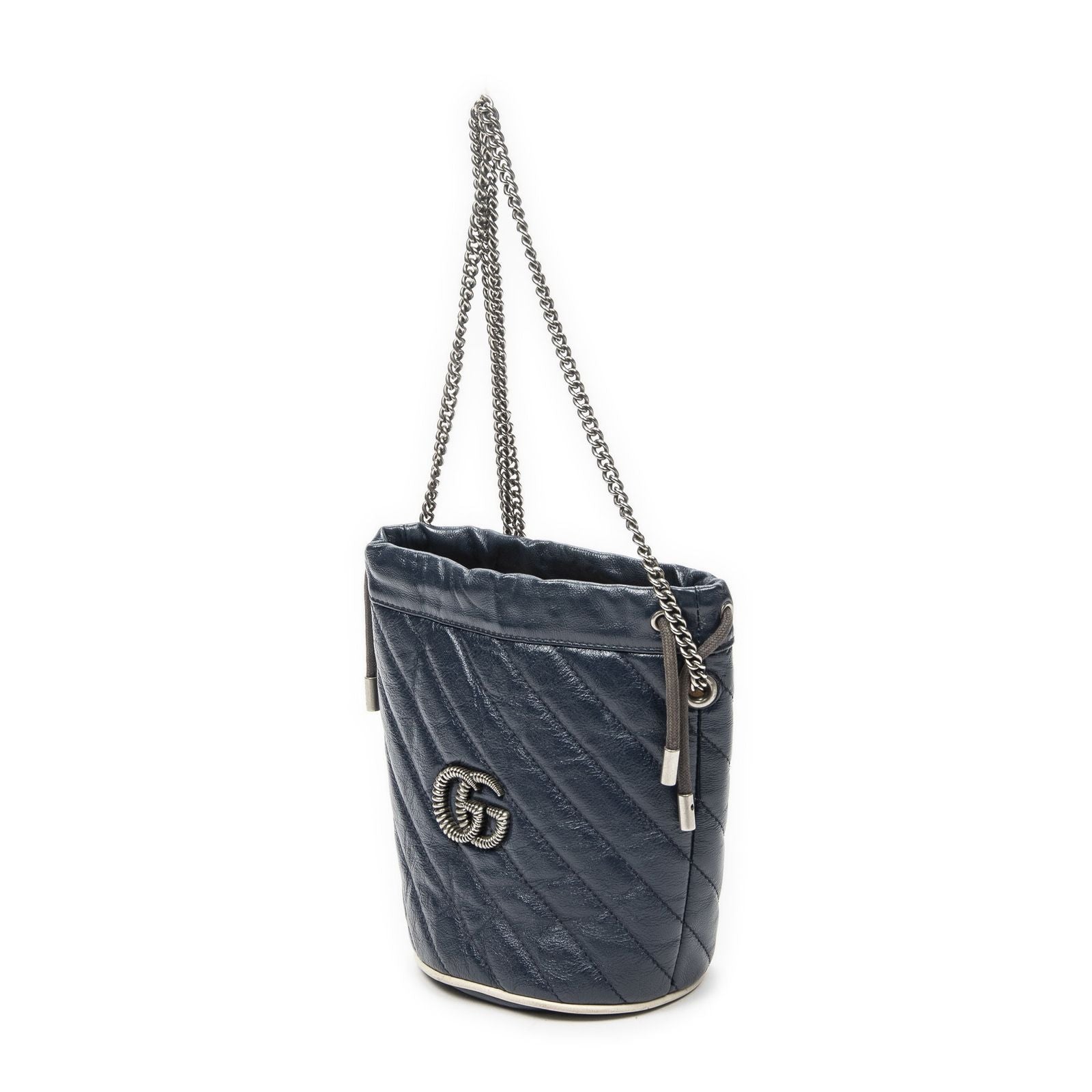 Gucci GG Marmont Torchon Bucket Bag Navy Matelasse Calfskin — view 2