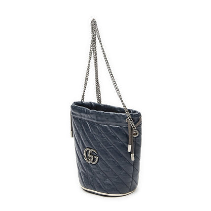 Gucci GG Marmont Torchon Bucket Bag Navy Matelasse Calfskin — view 2