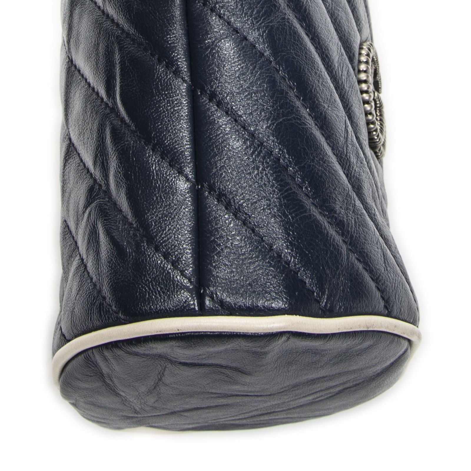 Gucci GG Marmont Torchon Bucket Bag Navy Matelasse Calfskin — view 7
