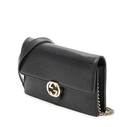 Gucci Interlocking Chain Walletblack Calfskin Leather Shoulder — view 2