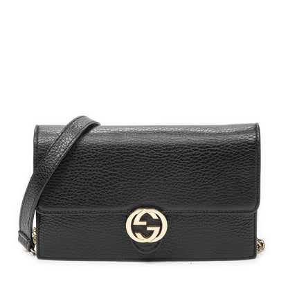 Gucci Interlocking Chain Walletblack Calfskin Leather Shoulder