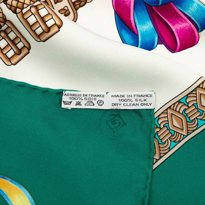 Hermes Carre 90 les Rubans du Cheval Horse Ribbon Decoration Scarf Green Ivory — view 9