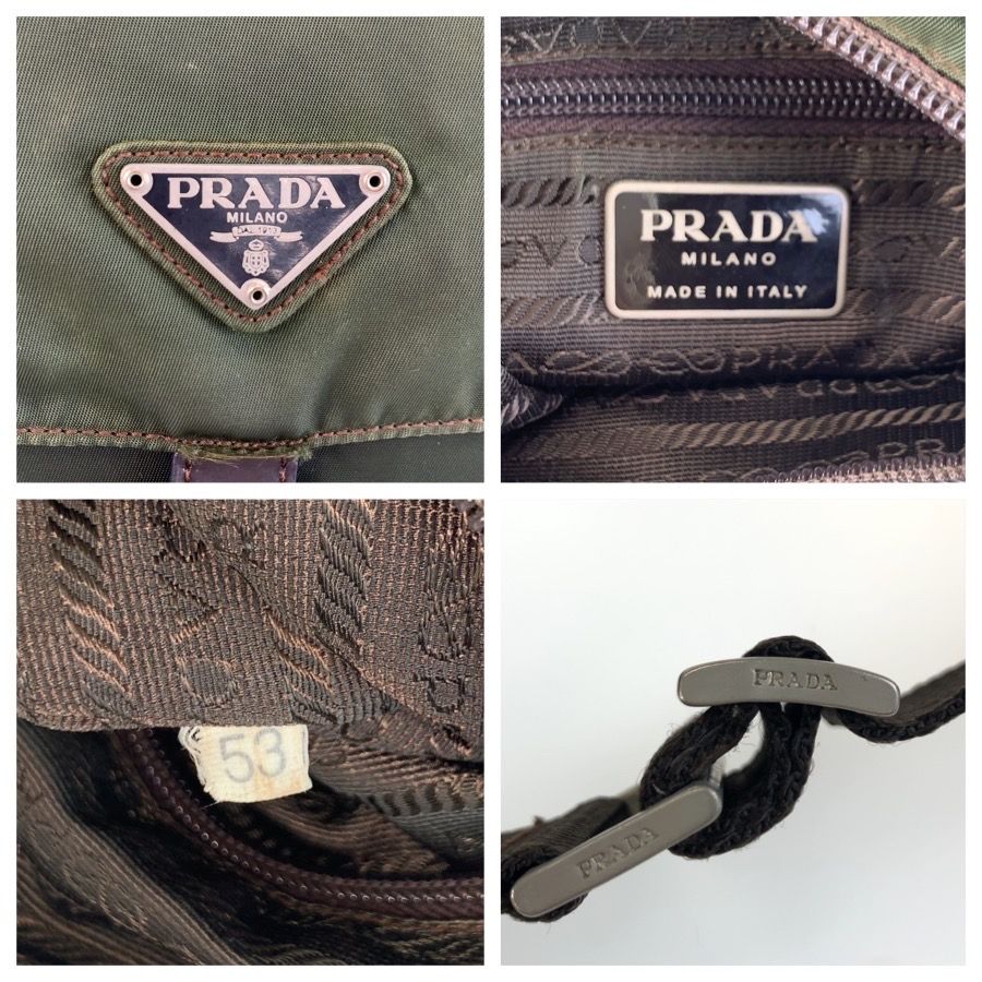 Prada Tessuto Trianglelogo Plate Khaki Silver Nylon Shoulder Bag Pochette — view 3