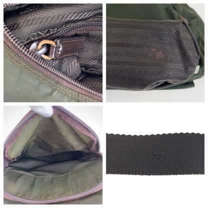 Prada Tessuto Trianglelogo Plate Khaki Silver Nylon Shoulder Bag Pochette — view 5