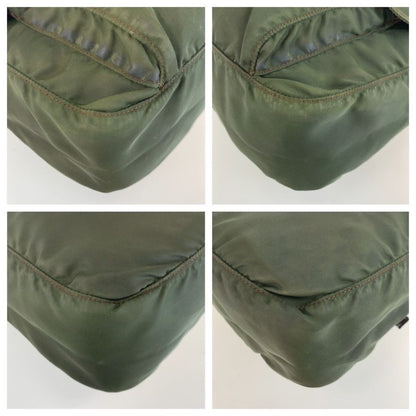 Prada Tessuto Trianglelogo Plate Khaki Silver Nylon Shoulder Bag Pochette — view 4