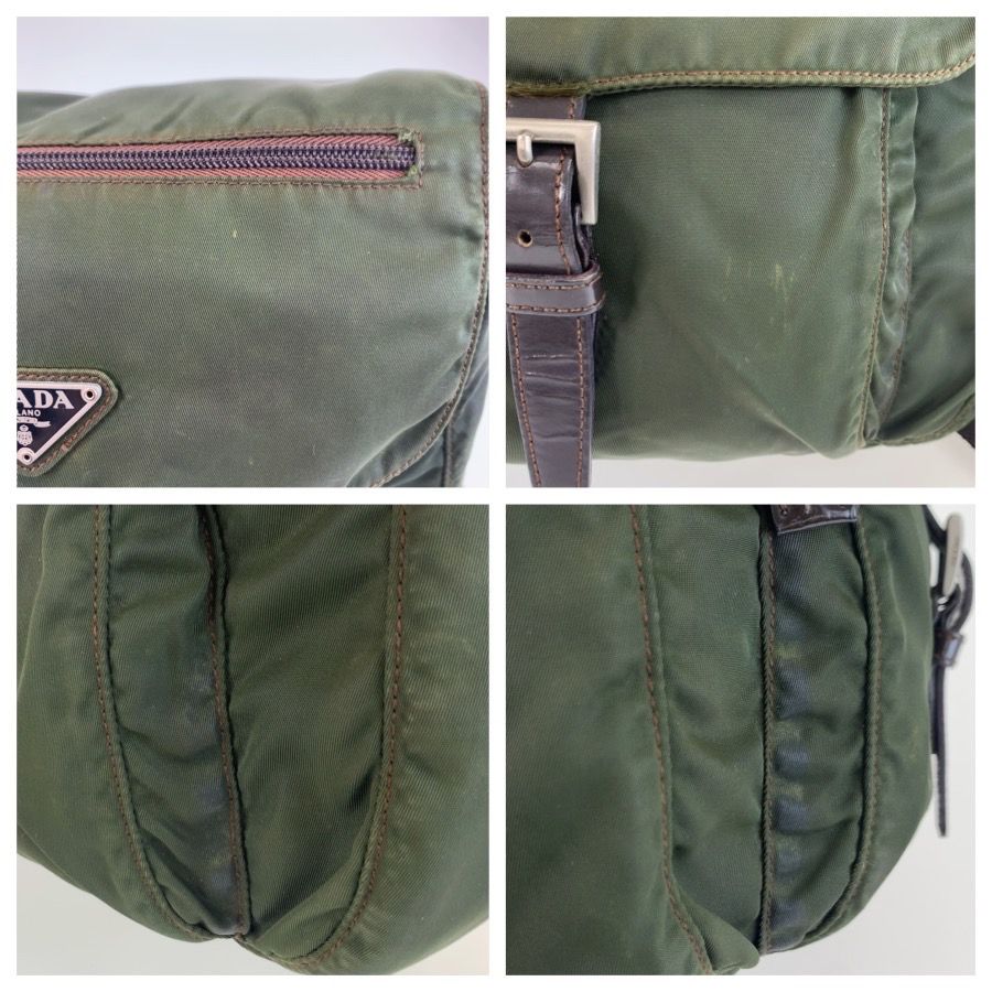 Prada Tessuto Trianglelogo Plate Khaki Silver Nylon Shoulder Bag Pochette — view 6