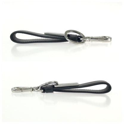 Prada Saffiano Black Silver Leather Keyring Key Holder — view 3