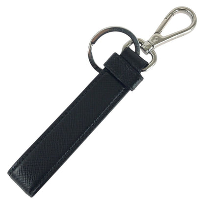 Prada Saffiano Black Silver Leather Keyring Key Holder — view 2