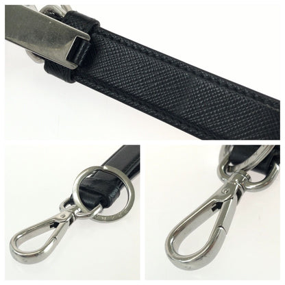 Prada Saffiano Black Silver Leather Keyring Key Holder — view 5