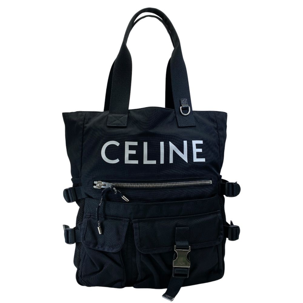Celine Logo Print Tote Multi Pocket Nylon Black Lightweight Capacity Crossbody