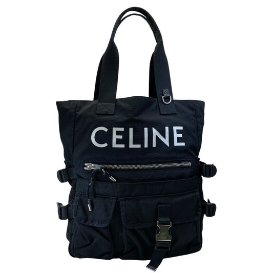 Celine Logo Print Tote Multi Pocket Nylon Black Lightweight Capacity Crossbody