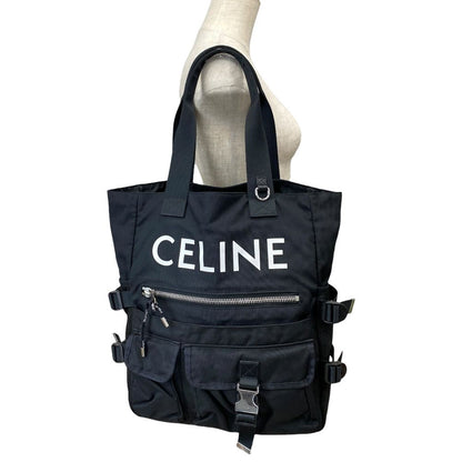 Celine Logo Print Tote Multi Pocket Nylon Black Lightweight Capacity Crossbody — view 3