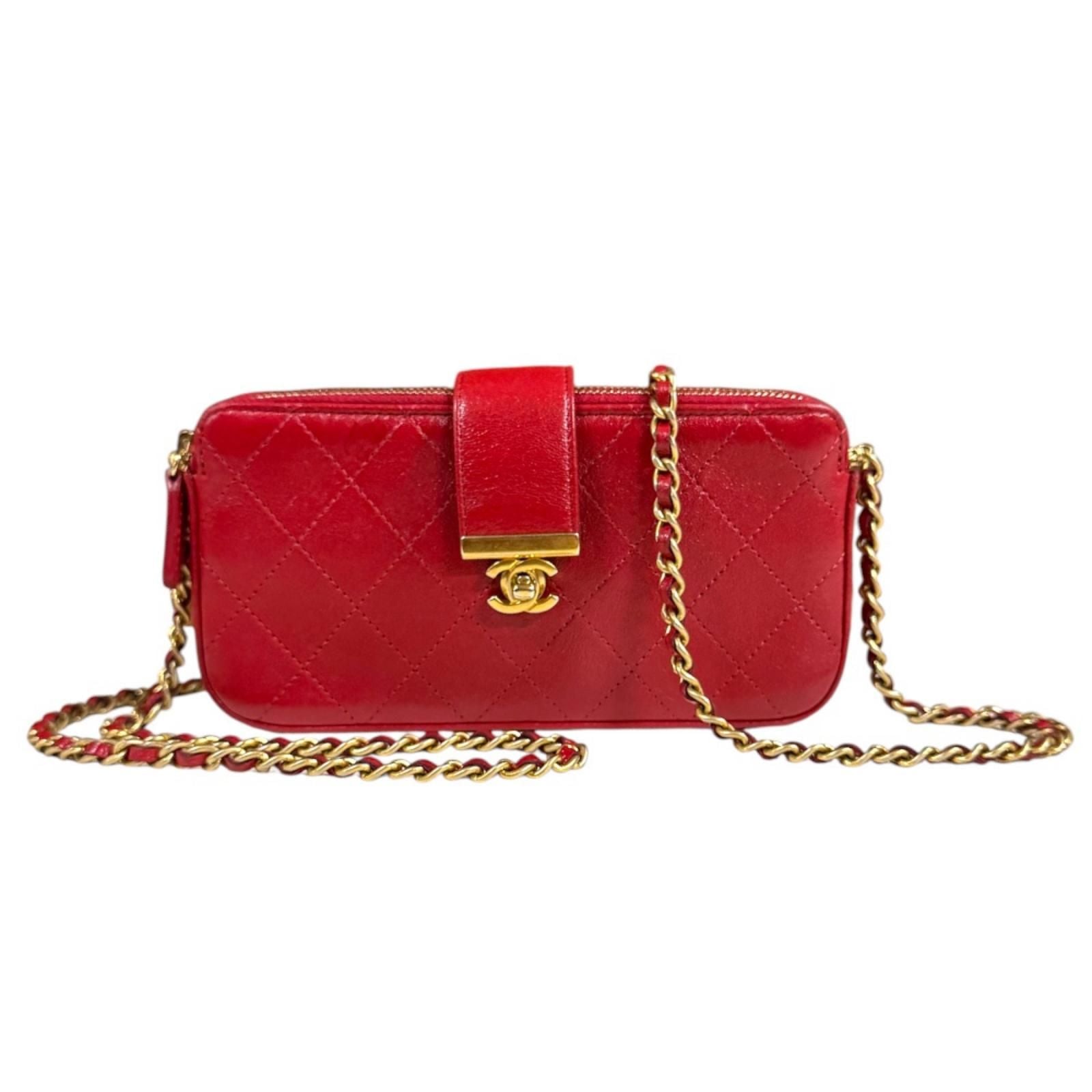 Chanel Shoulder Bag Leather Red Second