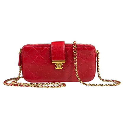 Chanel Shoulder Bag Leather Red Second