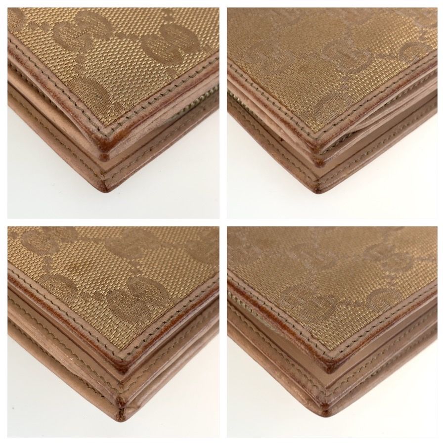 Gucci Abbey Pink Beige Gold GG Canvas Leather Wallet — view 8