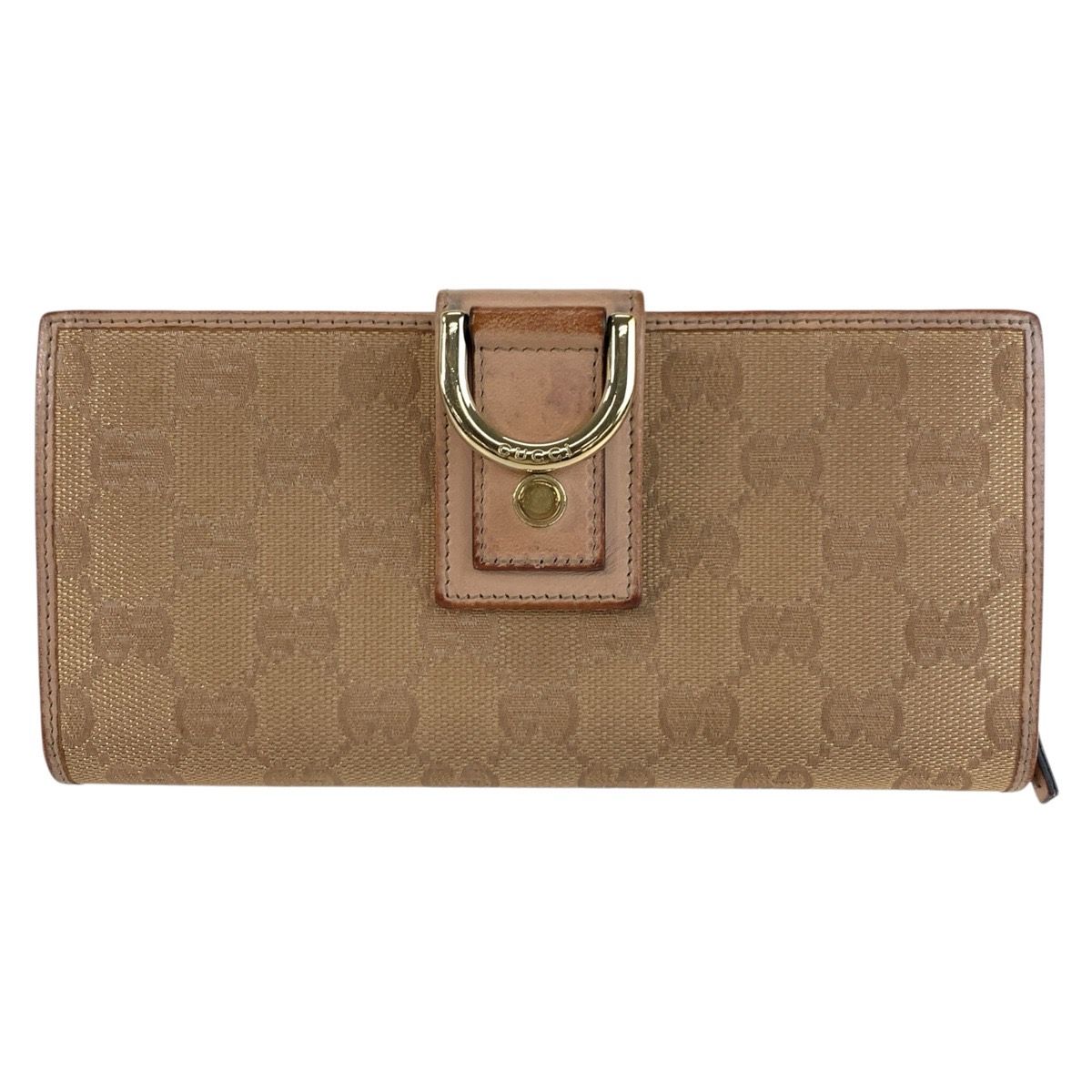 Gucci Abbey Pink Beige Gold GG Canvas Leather Wallet