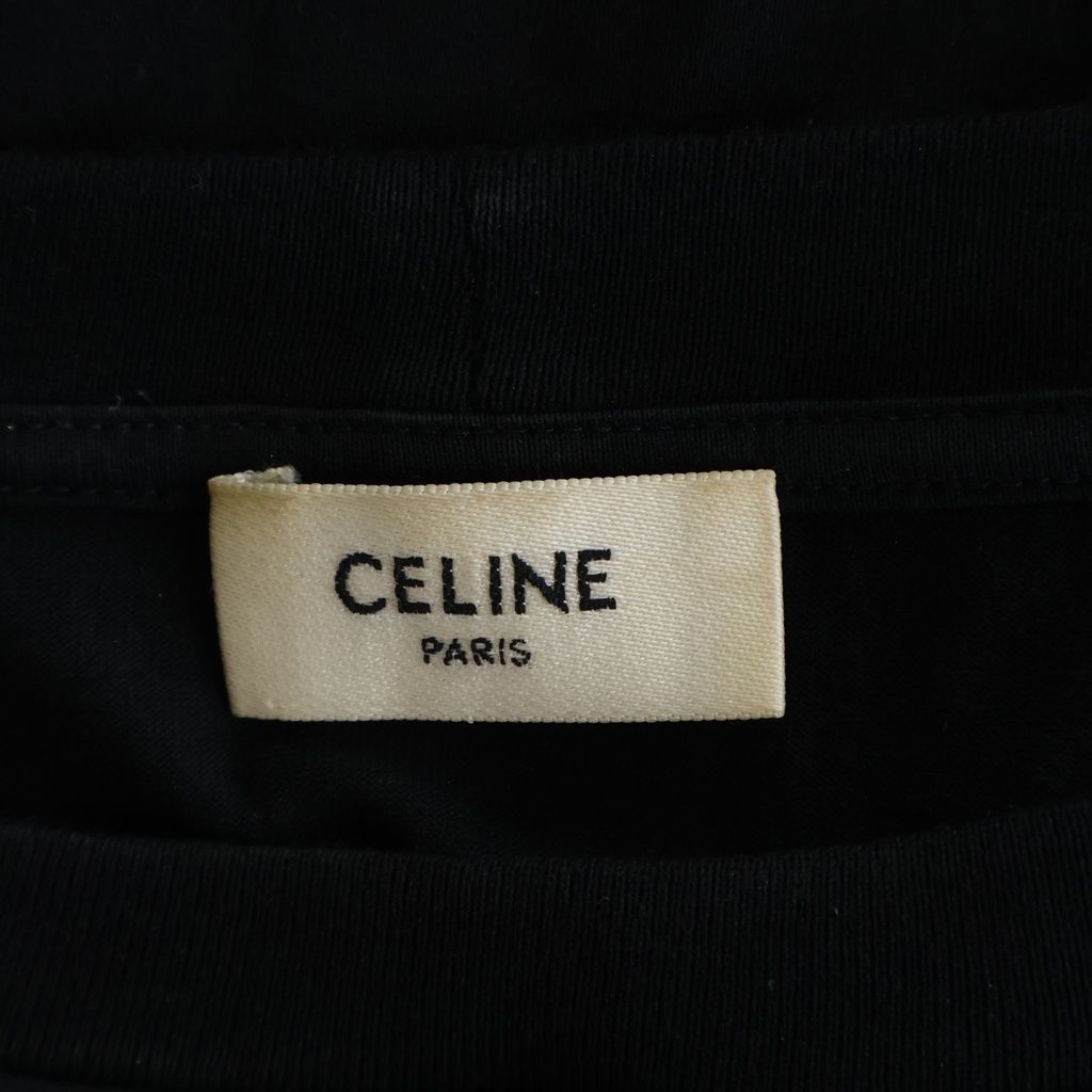Celine Logo Print Rhinestone Short Sleeve Crew Neck T-Shirt Black — view 7