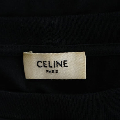 Celine Logo Print Rhinestone Short Sleeve Crew Neck T-Shirt Black — view 7