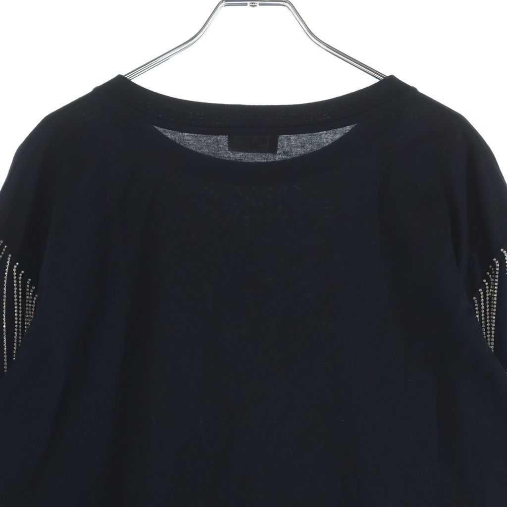 Celine Logo Print Rhinestone Short Sleeve Crew Neck T-Shirt Black — view 4