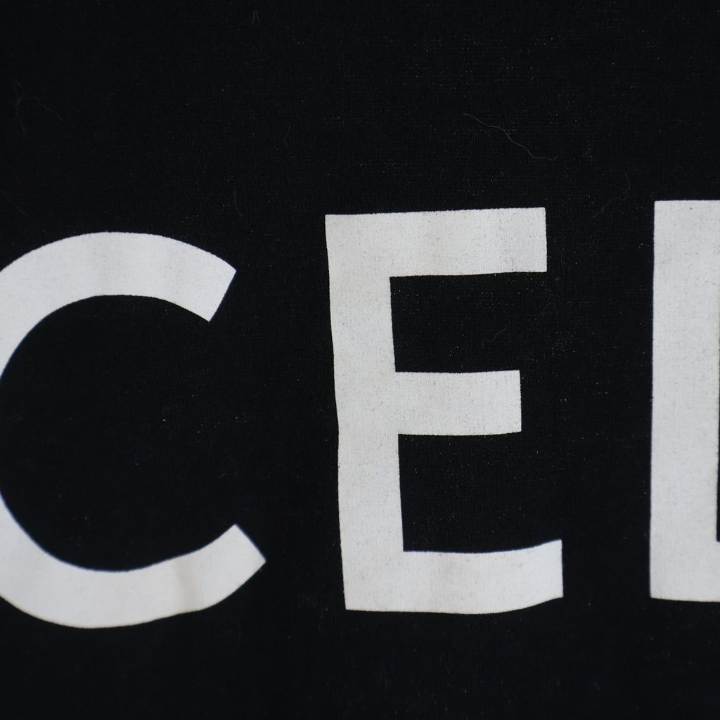 Celine Logo Print Rhinestone Short Sleeve Crew Neck T-Shirt Black — view 6