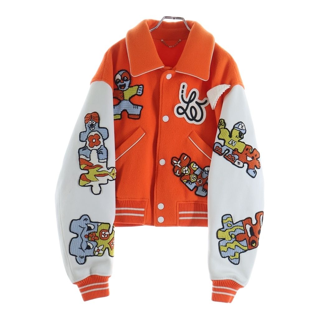 Louis Vuitton Mini Varsity Jacket Cropped Stadium Jumper White Orange Mjy