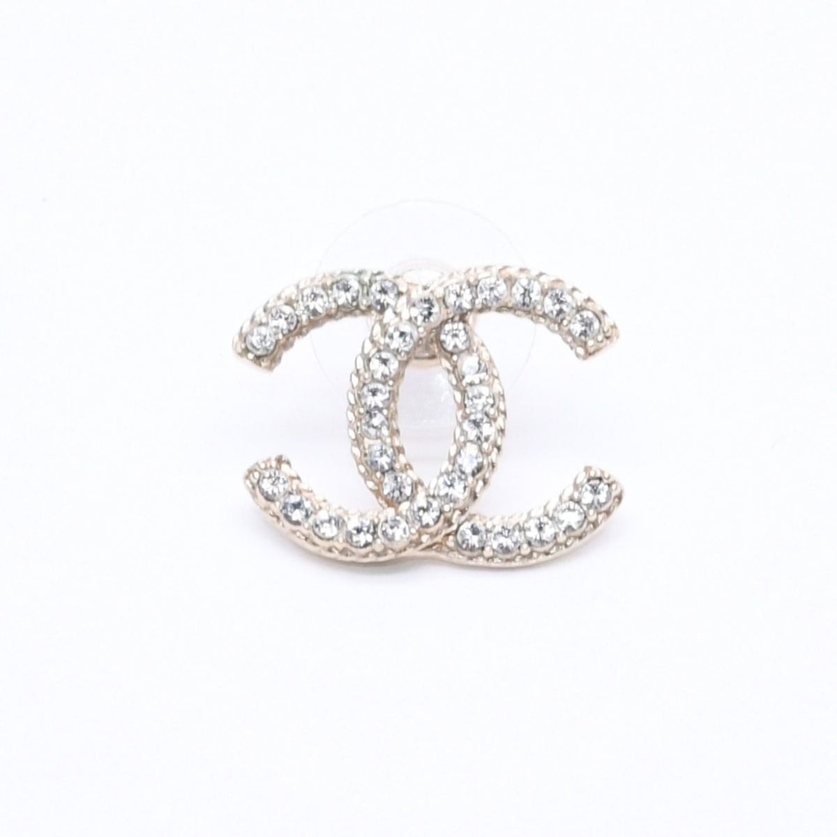Chanel Single Earrings CC Logo Rhinestone Pierced Gold