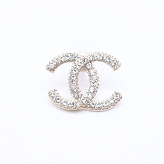 Chanel Single Earrings CC Logo Rhinestone Pierced Gold