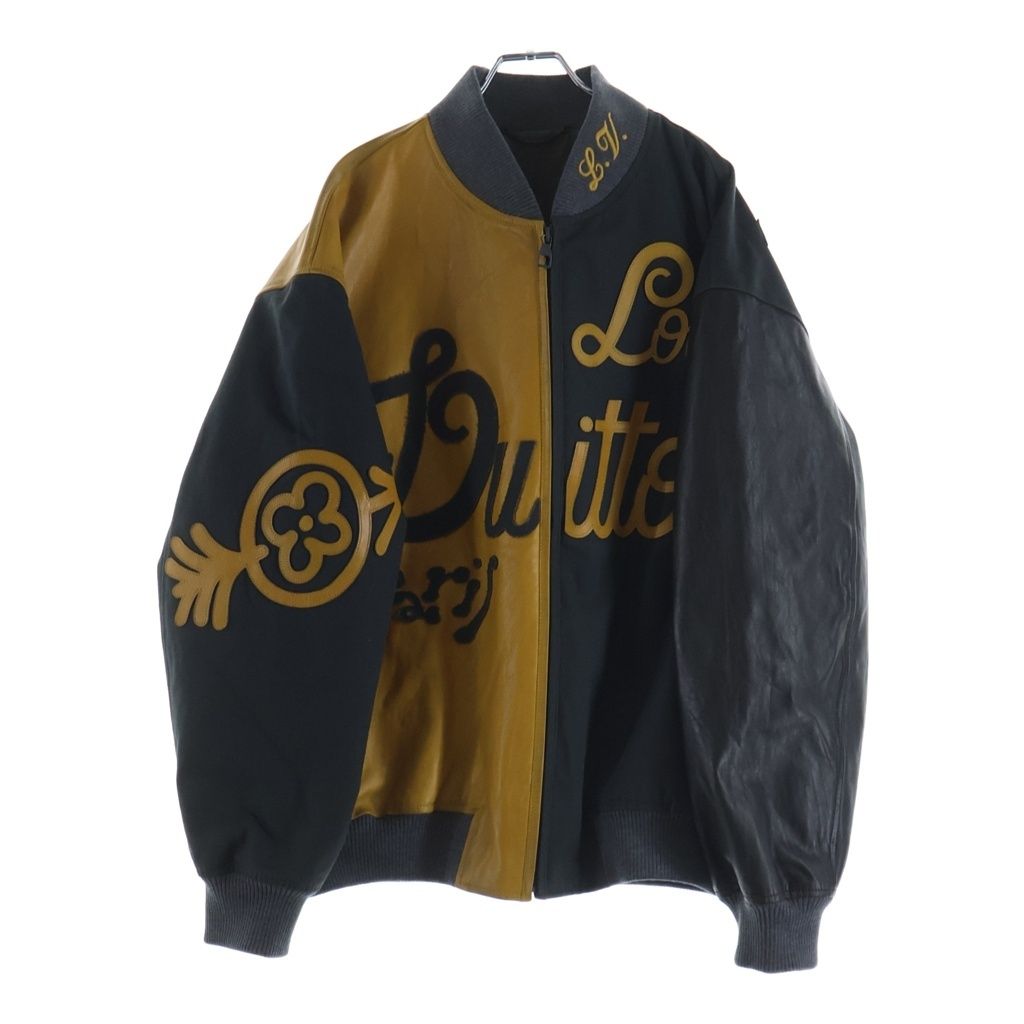 Louis Vuitton Mix Canvas Leather Bomber Jacket Zip Up Black Yellow — view 2