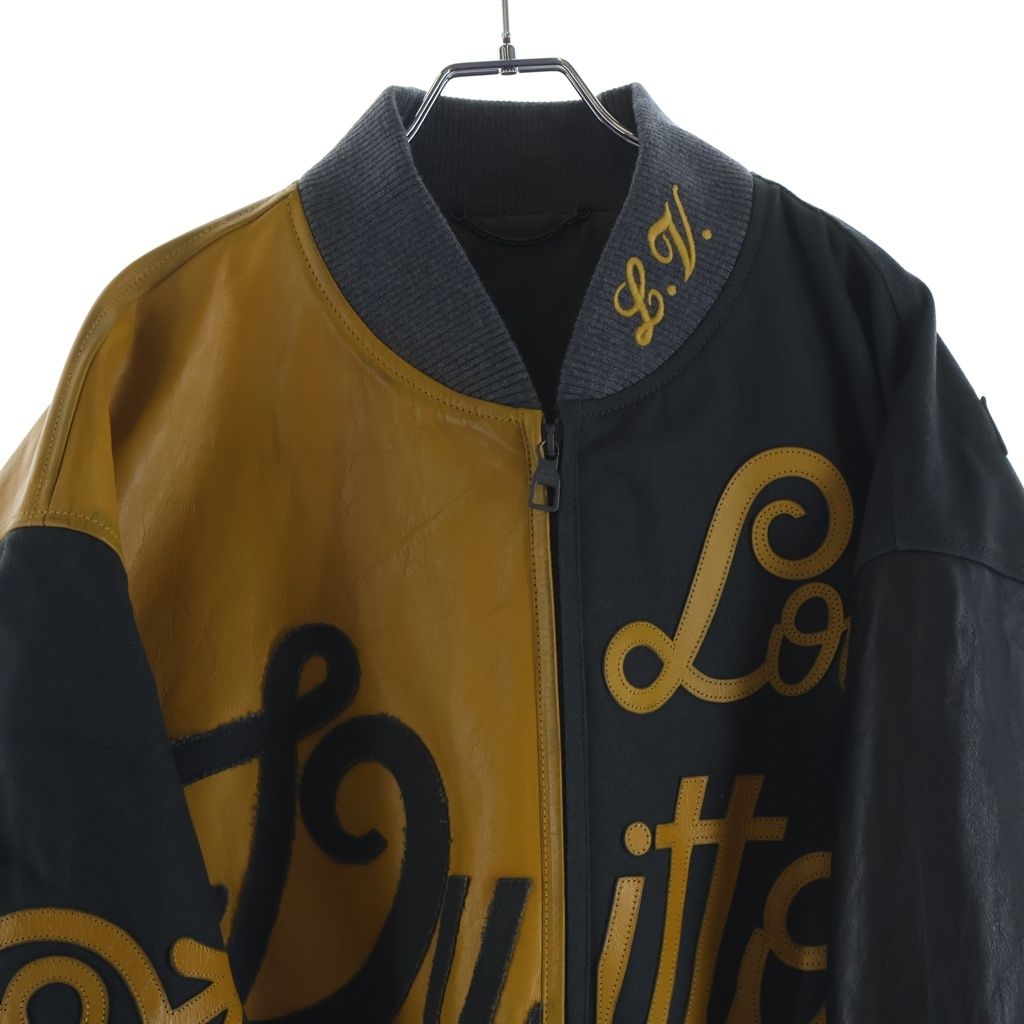 Louis Vuitton Mix Canvas Leather Bomber Jacket Zip Up Black Yellow — view 3
