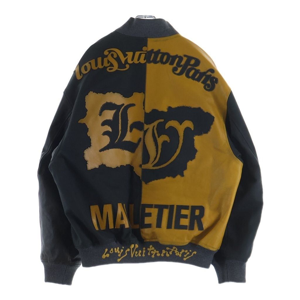Louis Vuitton Mix Canvas Leather Bomber Jacket Zip Up Black Yellow