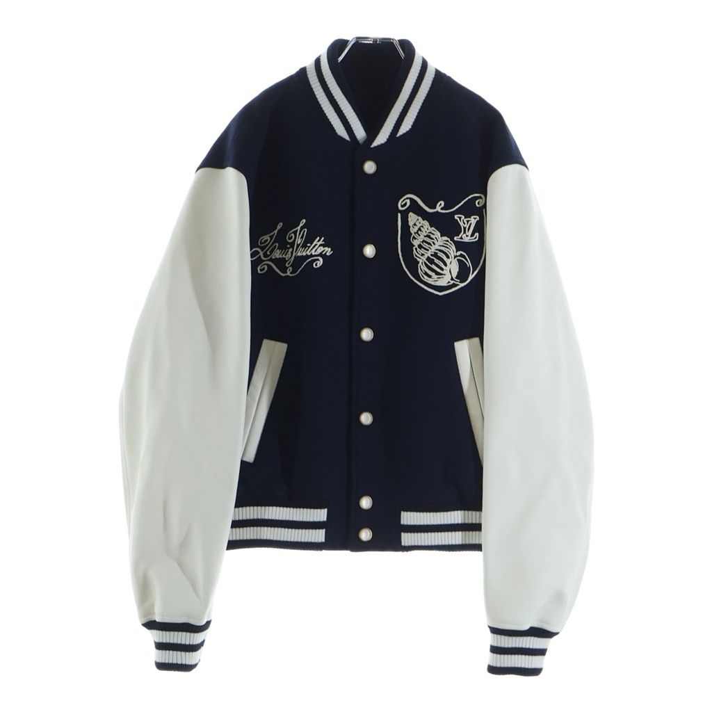 Louis Vuitton Sleeve Leather Switch Jacket Varsity Bqv Navy White — view 2