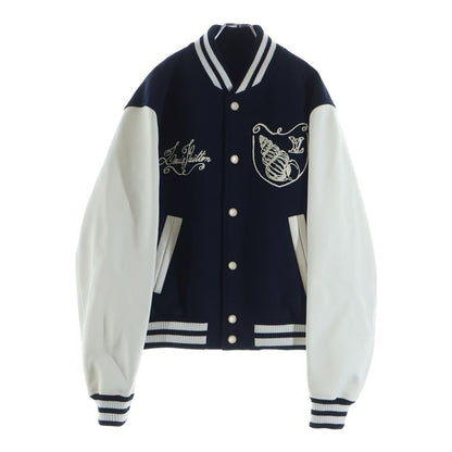 Louis Vuitton Sleeve Leather Switch Jacket Varsity Bqv Navy White — view 2