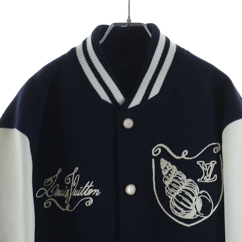 Louis Vuitton Sleeve Leather Switch Jacket Varsity Bqv Navy White — view 3