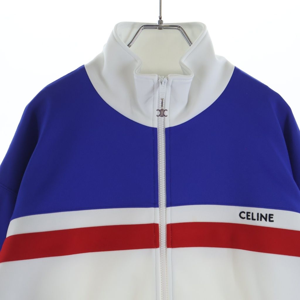 Celine Tracksuit Jacket Logo Embroidery Triomphe Zip Up White Blue — view 3