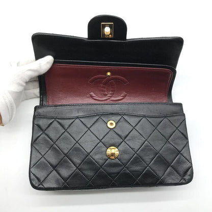 Chanel CC Logo Quilted Lambskin Chain Shoulder Bag Double Flap Black — view 7