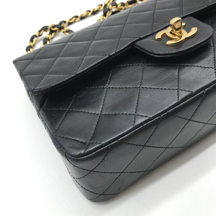 Chanel CC Logo Quilted Lambskin Chain Shoulder Bag Double Flap Black — view 5
