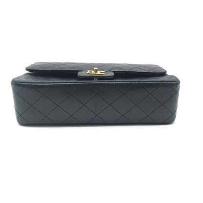 Chanel CC Logo Quilted Double Flap Lambskin Turnlock Chain Shoulder Bag Black — view 3
