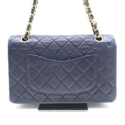 Chanel CC Logo Quilted Double Flap Lambskin Turnlock Chain Shoulder Bag Navy — view 2