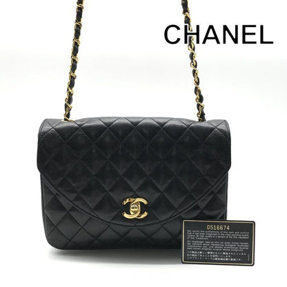 Chanel CC Logo Lambskin Leather Chain Shoulder Bag Black Turnlock