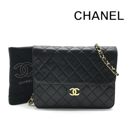 Chanel CC Logo Lambskin Leather Chain Shoulder Bag Black Push Lock
