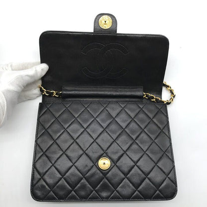 Chanel CC Logo Lambskin Leather Chain Shoulder Bag Black Push Lock — view 7