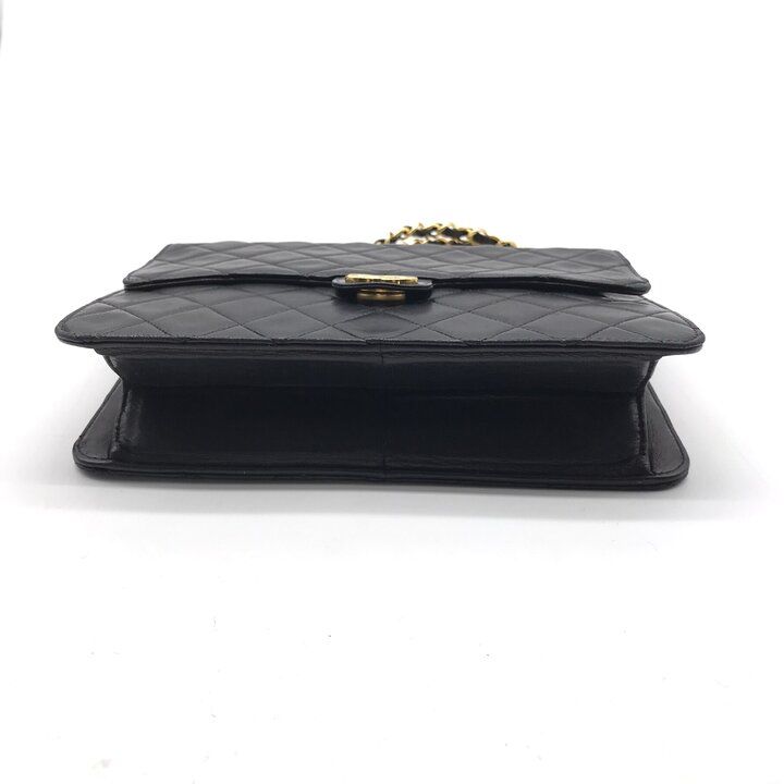 Chanel CC Logo Lambskin Leather Chain Shoulder Bag Black Push Lock — view 3