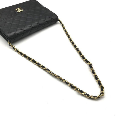 Chanel CC Logo Lambskin Leather Chain Shoulder Bag Black Push Lock — view 6