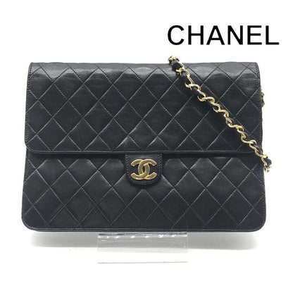 Chanel CC Logo Quilted Push Lock Leather Chain Shoulder Bag Black