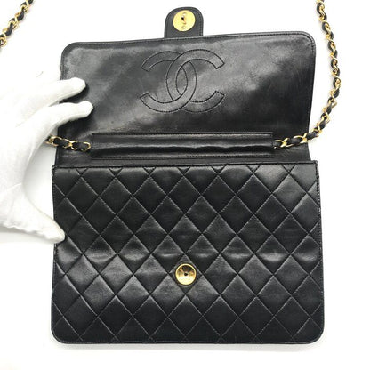 Chanel CC Logo Quilted Push Lock Leather Chain Shoulder Bag Black — view 7