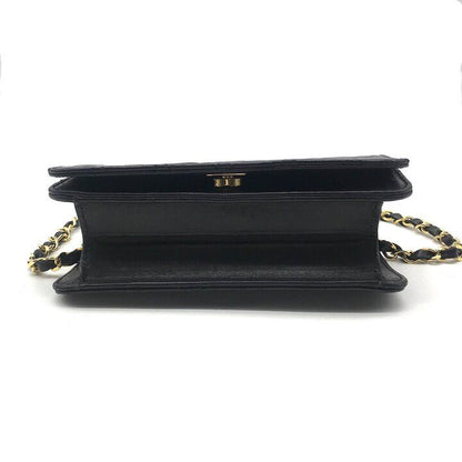 Chanel CC Logo Mini Quilted Push Lock Full Flap Leather Chain Shoulder Bag Black — view 3