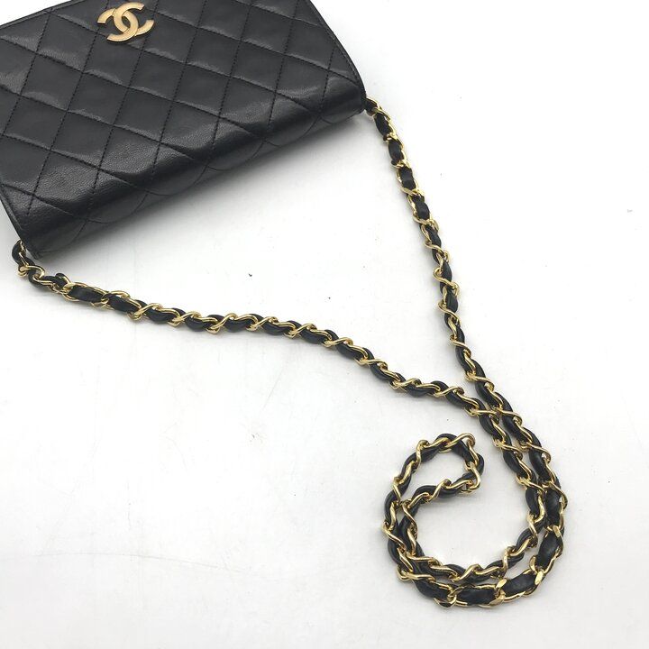 Chanel CC Logo Mini Quilted Push Lock Full Flap Leather Chain Shoulder Bag Black — view 6
