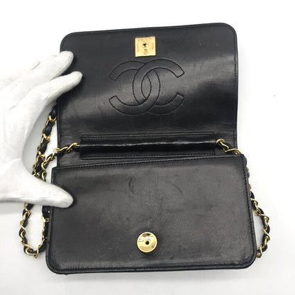 Chanel CC Logo Mini Quilted Push Lock Full Flap Leather Chain Shoulder Bag Black — view 7